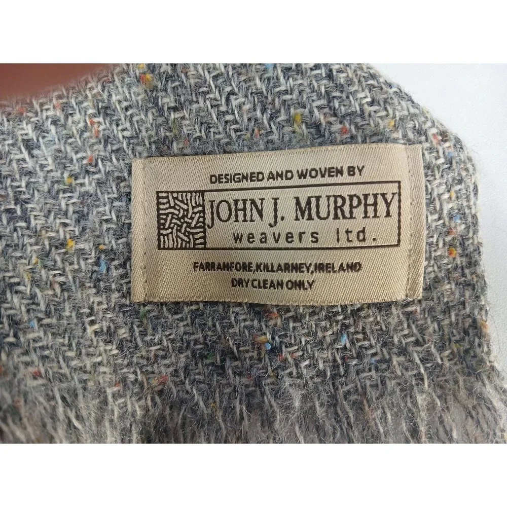 John J. Murphy Irish Tweed Gray Fringed Wool Scarf Multicolor Flecks 63